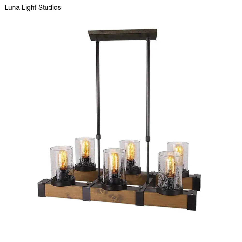 DecorBites™ Traditional Dining Room Pendant Light with Clear Glass Cylinder and Black Frame - 3/6 Lamp Options