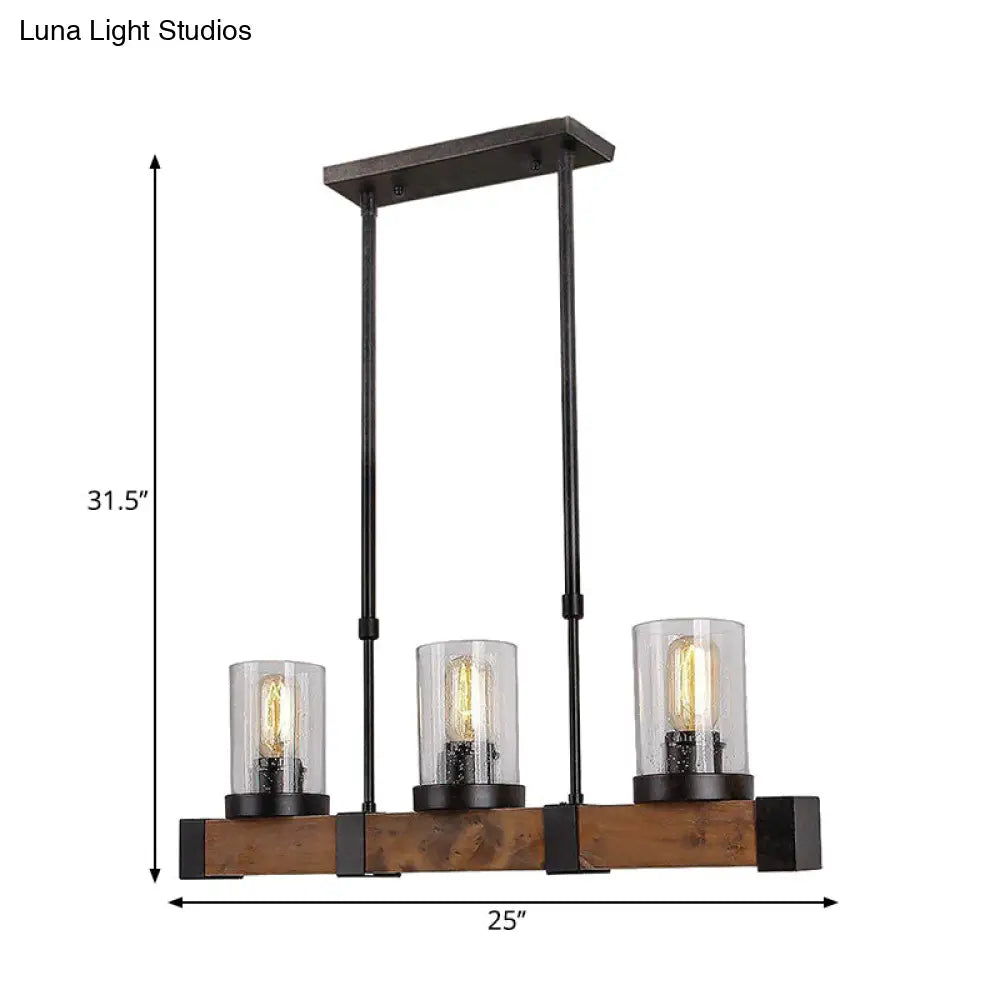 DecorBites™ Traditional Dining Room Pendant Light with Clear Glass Cylinder and Black Frame - 3/6 Lamp Options