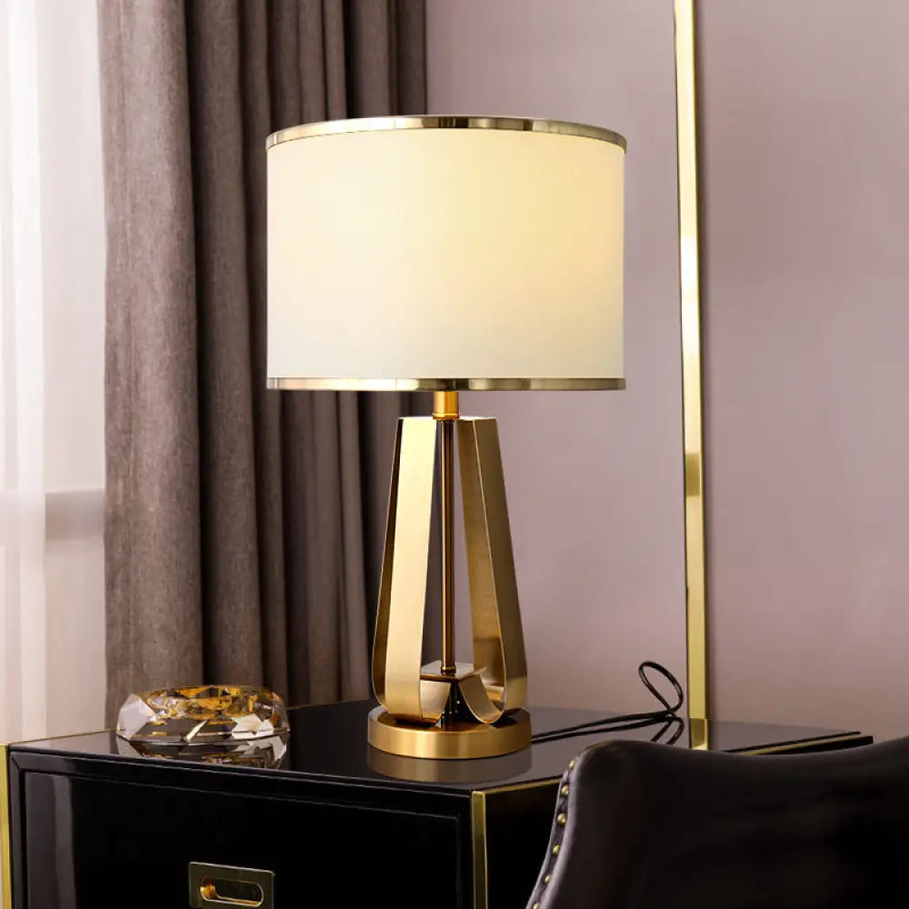 DecorBites™ Traditional Drum Shade Nightstand Light for Living Room - Single Table Lamp with Fabric Shade