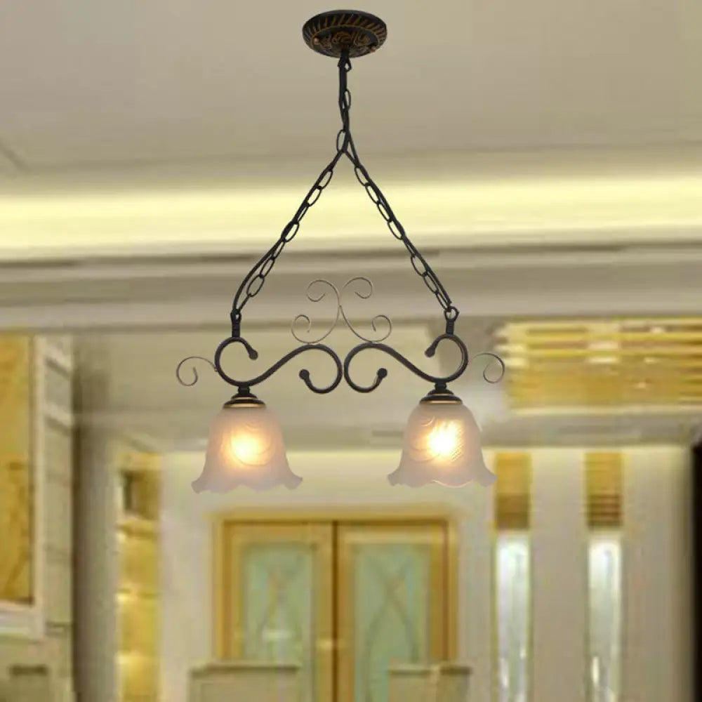 DecorBites™ Traditional Flared Frosted Glass Pendant Light Fixture - 2/3 Lights - Black