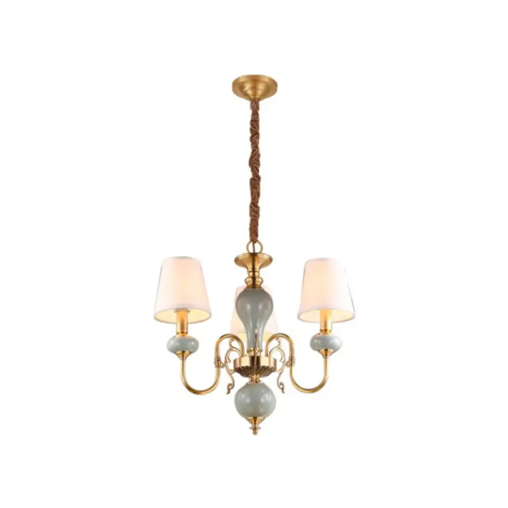 DecorBites™ Traditional Gold Chandelier with 3 Tapered Fabric Shades - Ideal for Dining Room Ceiling Light