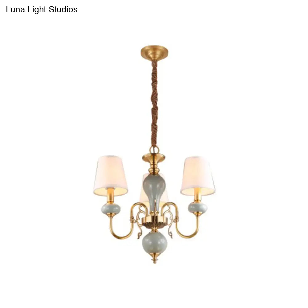 DecorBites™ Traditional Gold Chandelier with 3 Tapered Fabric Shades - Ideal for Dining Room Ceiling Light