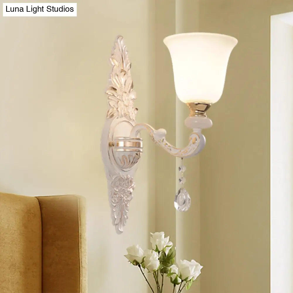 DecorBites™ Traditional Indoor Wall Lamp Fixture with Up Bell Shade White Glass - 1 Bulb Wall Lighting