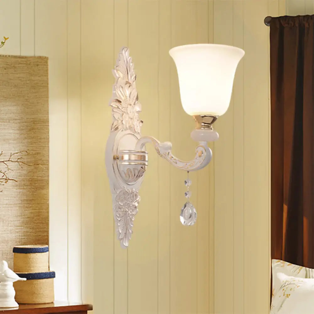 DecorBites™ Traditional Indoor Wall Lamp Fixture with Up Bell Shade White Glass - 1 Bulb Wall Lighting