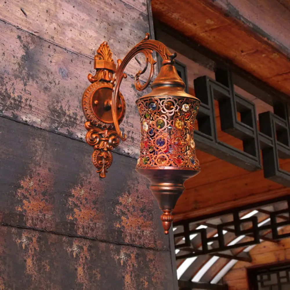 DecorBites™ Traditional Iron Wall Lamp with Crystal Bead and Copper Finish - Perfect for Hallways