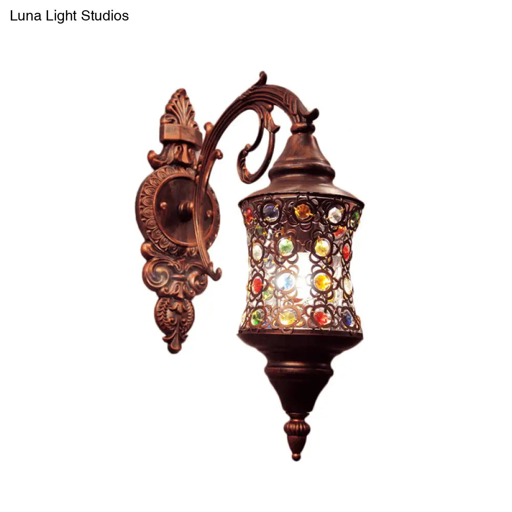 DecorBites™ Traditional Iron Wall Lamp with Crystal Bead and Copper Finish - Perfect for Hallways