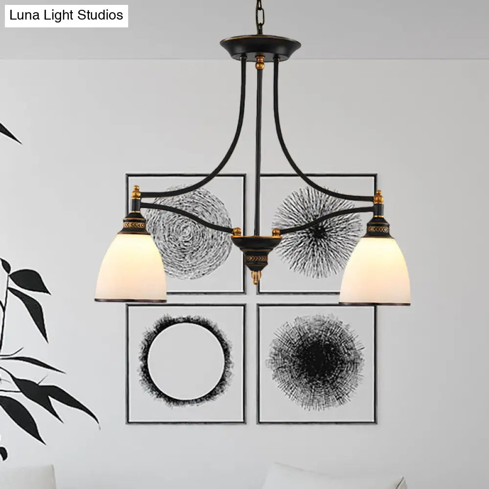 DecorBites™ Traditional White Glass Barrel Pendant Light with 2 Lights - Black Island Hanging Lamp