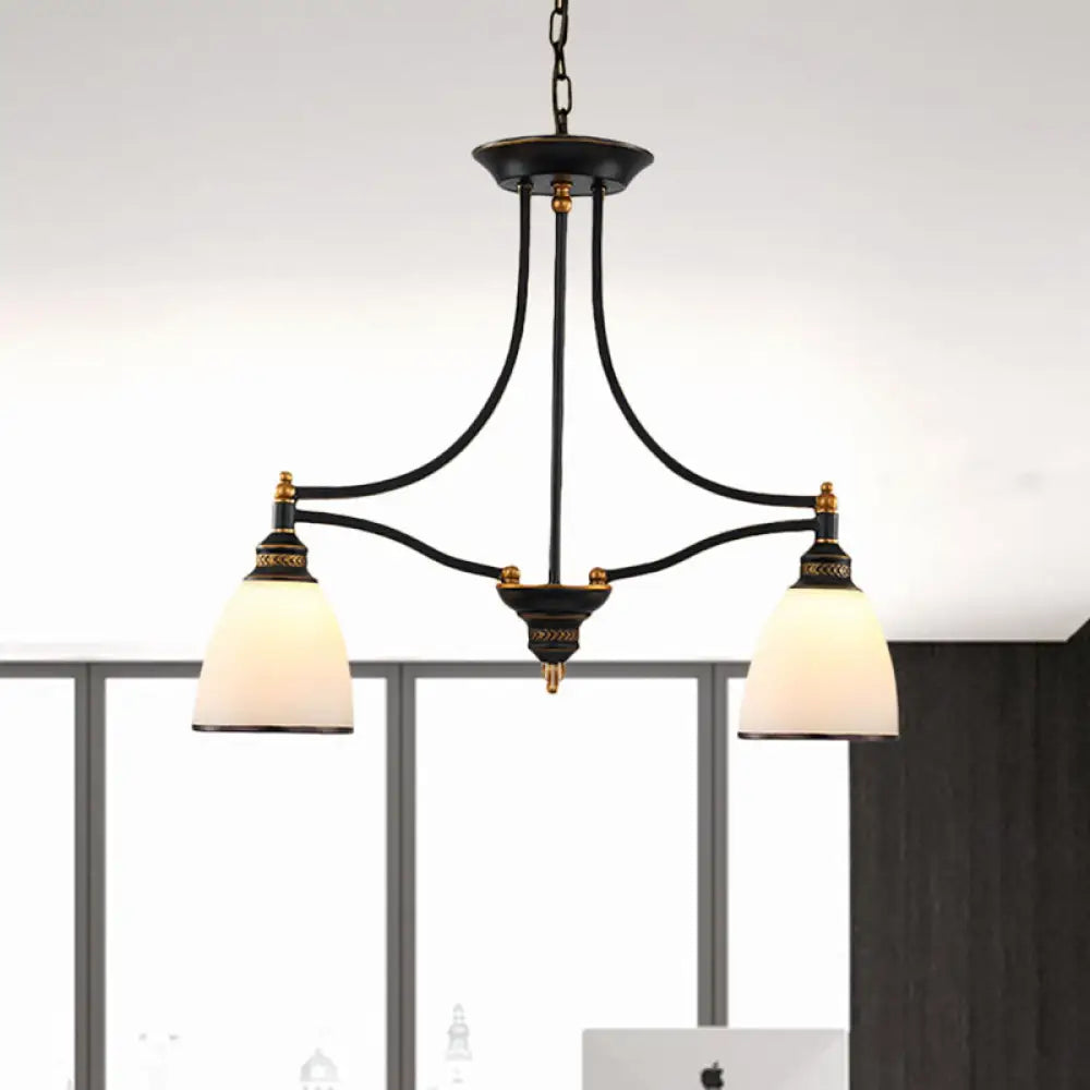 DecorBites™ Traditional White Glass Barrel Pendant Light with 2 Lights - Black Island Hanging Lamp