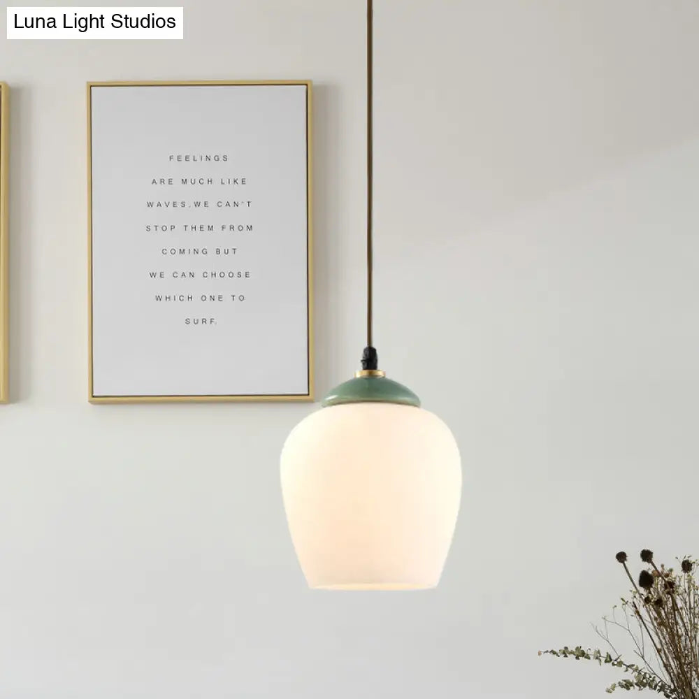 DecorBites™ Traditional White Glass Pendant Lamp with Ceramic Top for Restaurants - Tulip/Bell Style
