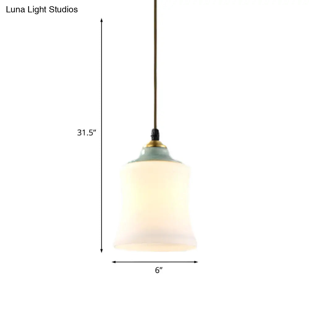 DecorBites™ Traditional White Glass Pendant Lamp with Ceramic Top for Restaurants - Tulip/Bell Style