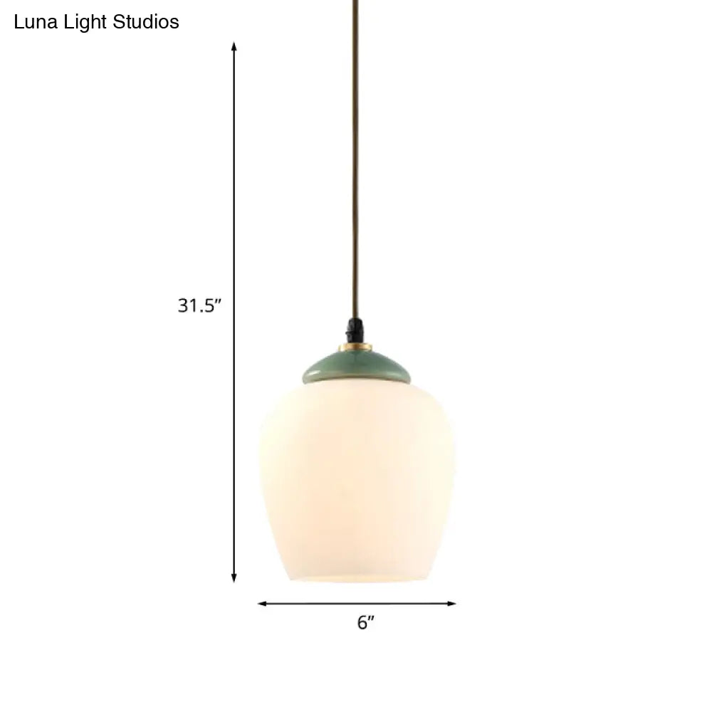 DecorBites™ Traditional White Glass Pendant Lamp with Ceramic Top for Restaurants - Tulip/Bell Style