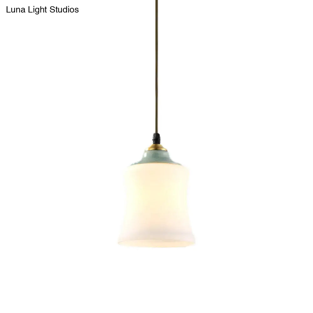 DecorBites™ Traditional White Glass Pendant Lamp with Ceramic Top for Restaurants - Tulip/Bell Style