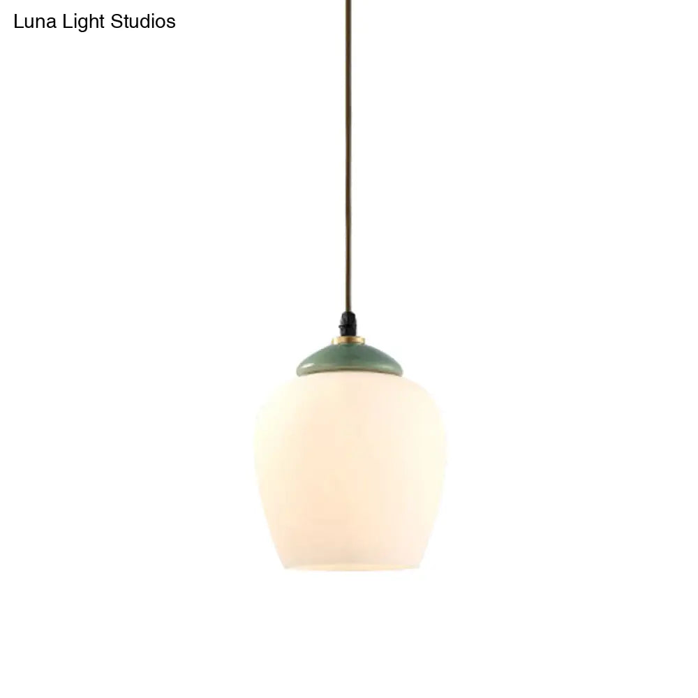 DecorBites™ Traditional White Glass Pendant Lamp with Ceramic Top for Restaurants - Tulip/Bell Style