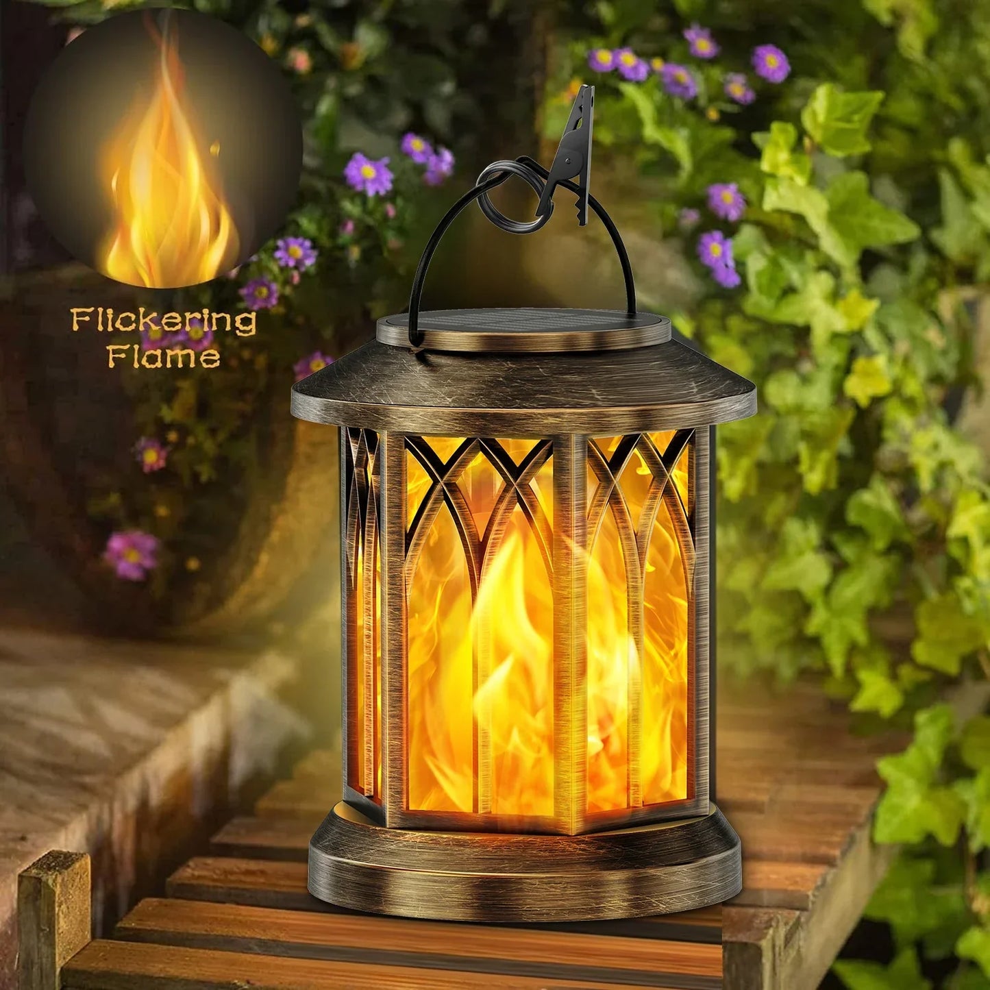 DecorBites™ Upgraded Flickering Flame Solar Lanterns - 2 Pack