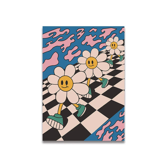 DecorBites™ Vintage Pink Cartoon Print Canvas Wall Art