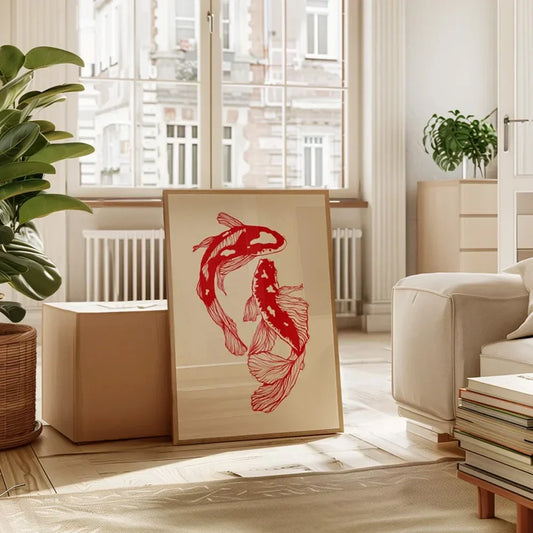 DecorBites™ Vintage Red Koi Fish Canvas Wall Art