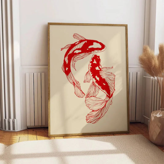 DecorBites™ Vintage Red Koi Fish Canvas Wall Art