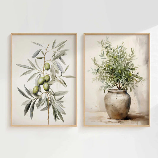 DecorBites™ Vintage Watercolor Olive Branch Print Set