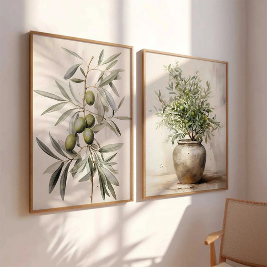 DecorBites™ Vintage Watercolor Olive Branch Print Set