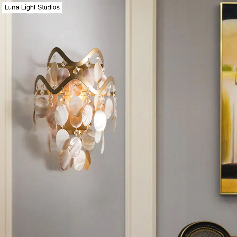 DecorBites™ Wave Sconce Light - Gold Wall Mount with Flower Crystal/Shell Accent