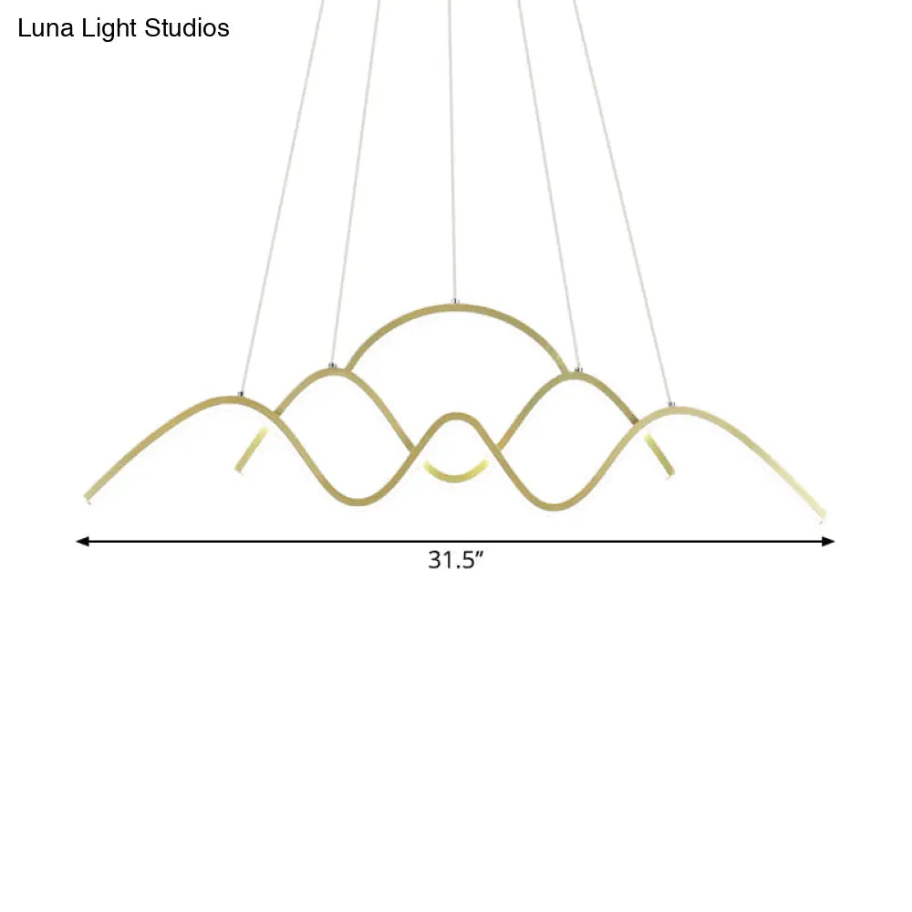 DecorBites™ Wavy Island Lighting: Modernist Metallic Gold Ceiling Hang Fixture with Warm/White Light