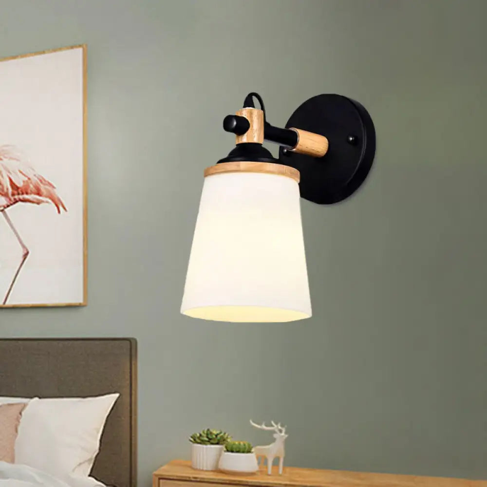 DecorBites™ White/Black Modernist Wall Lamp with Cream Glass Shade