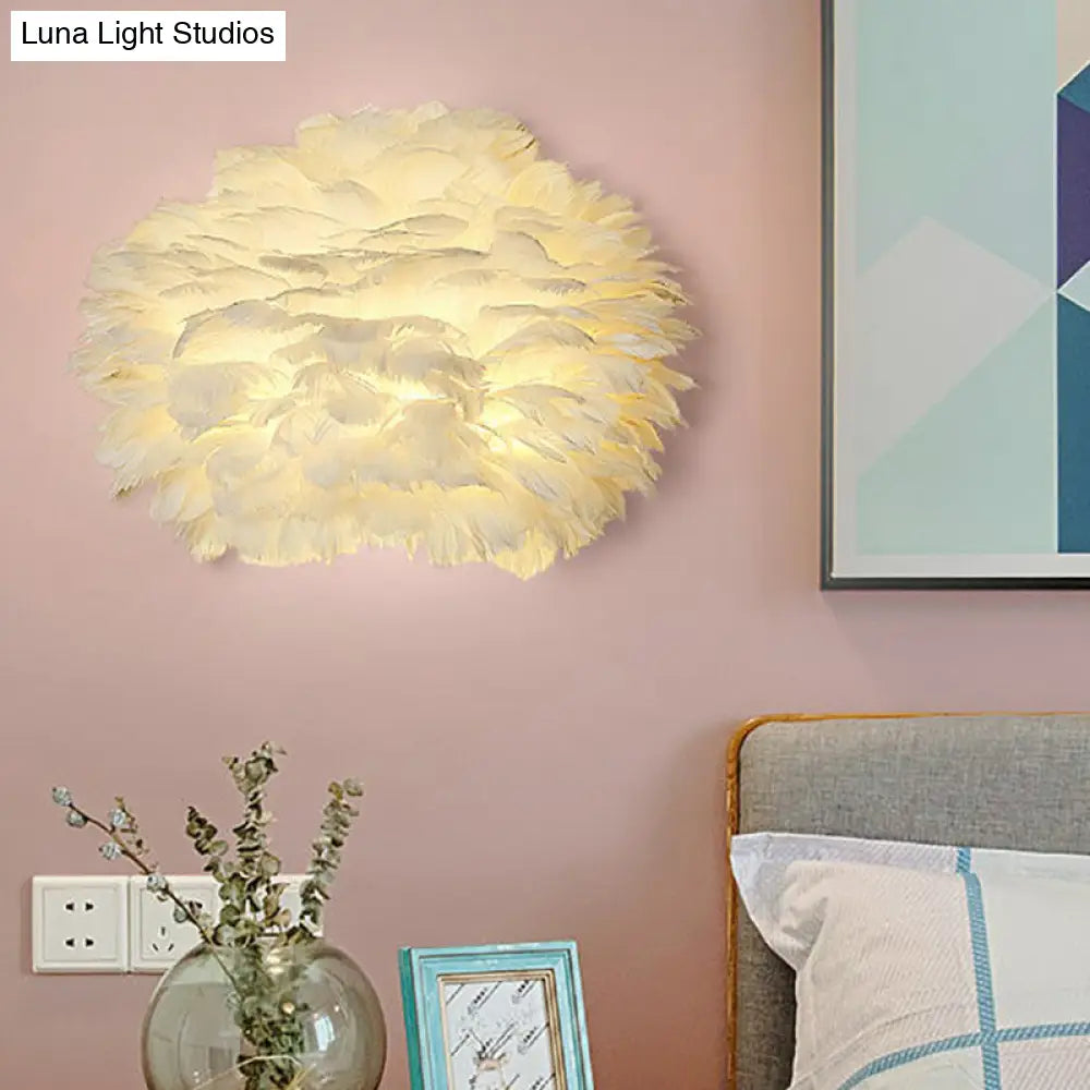 DecorBites™ White Floral Wall Mount Light - Minimalist Feather Sconce for Bedroom