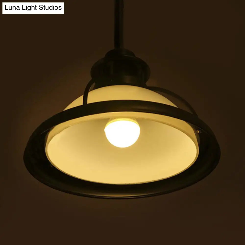 DecorBites™ White/Green Glass Dome Pendant Lighting with Industrial Vibe - 3 Lights, Ideal for Dining Table, Includes Chain