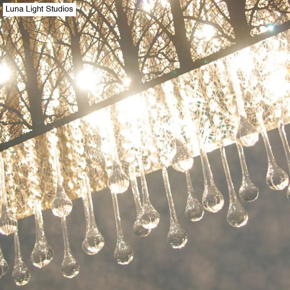 DecorBites™ White Modern Island Light with 3 Waterdrop Crystal Heads and Forest Pattern