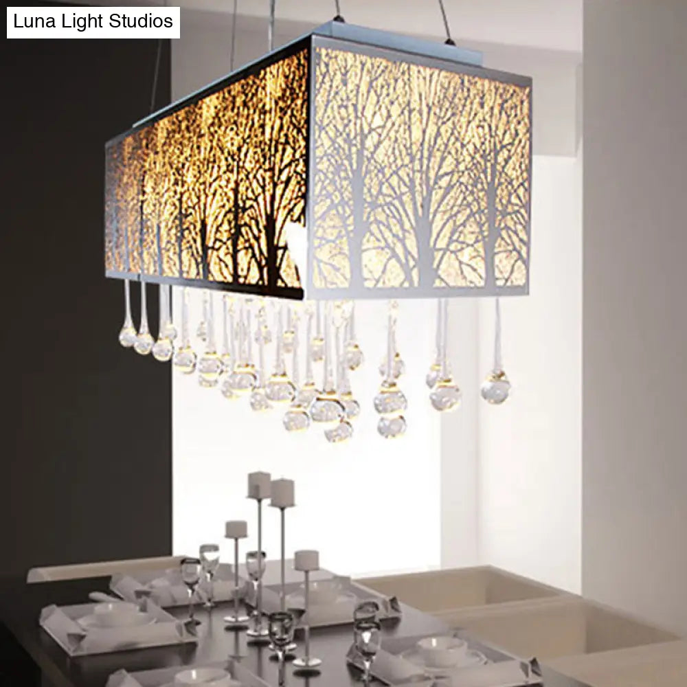 DecorBites™ White Modern Island Light with 3 Waterdrop Crystal Heads and Forest Pattern