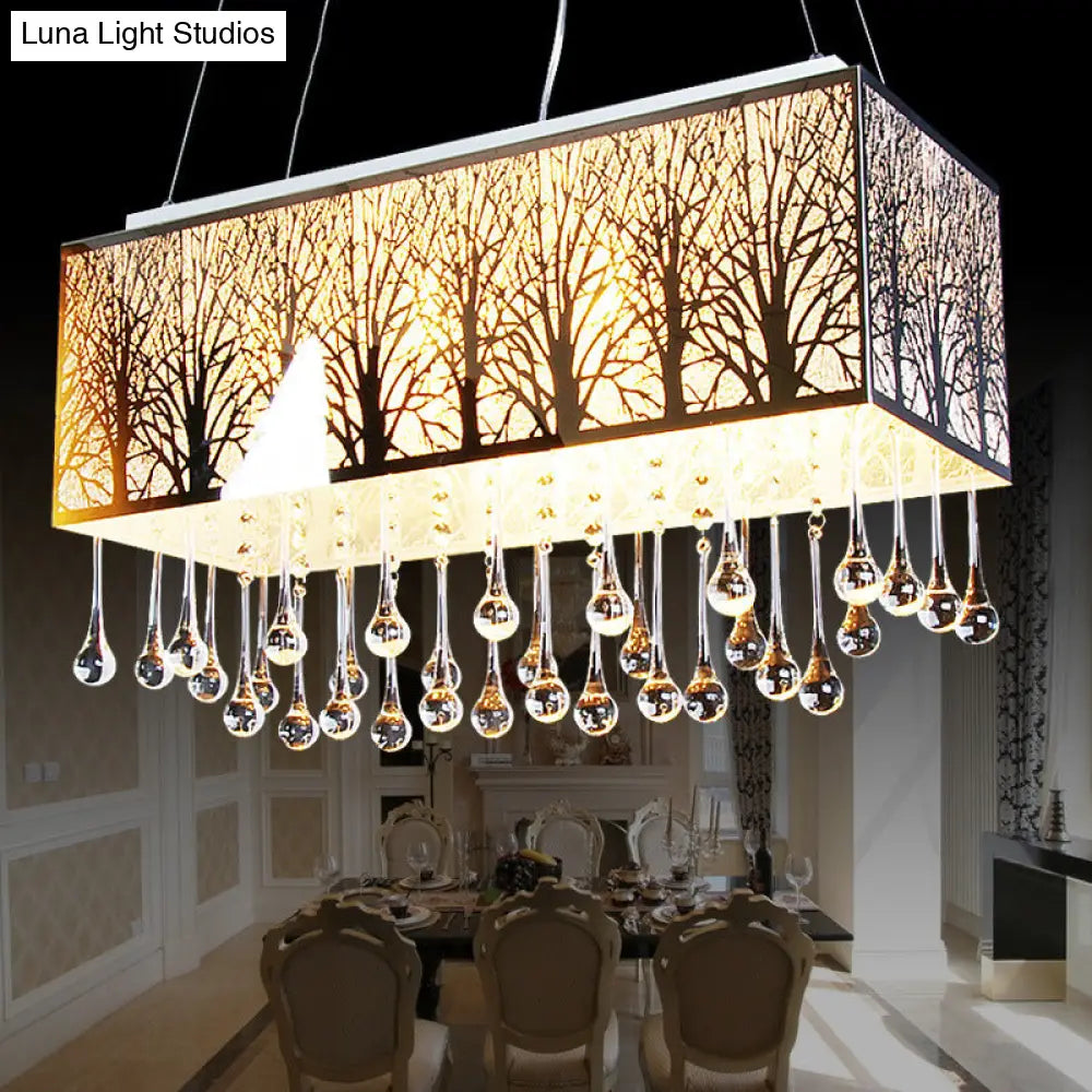 DecorBites™ White Modern Island Light with 3 Waterdrop Crystal Heads and Forest Pattern