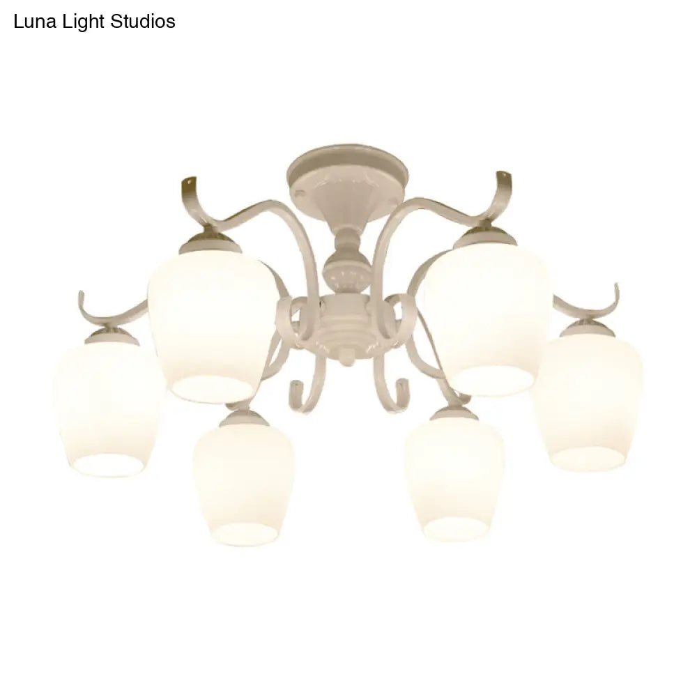 DecorBites™ White Opaline Glass Cone Ceiling Lamp - 6-Light Semi Flush Chandelier in Countryside Style - 18.5"/24.5" Width