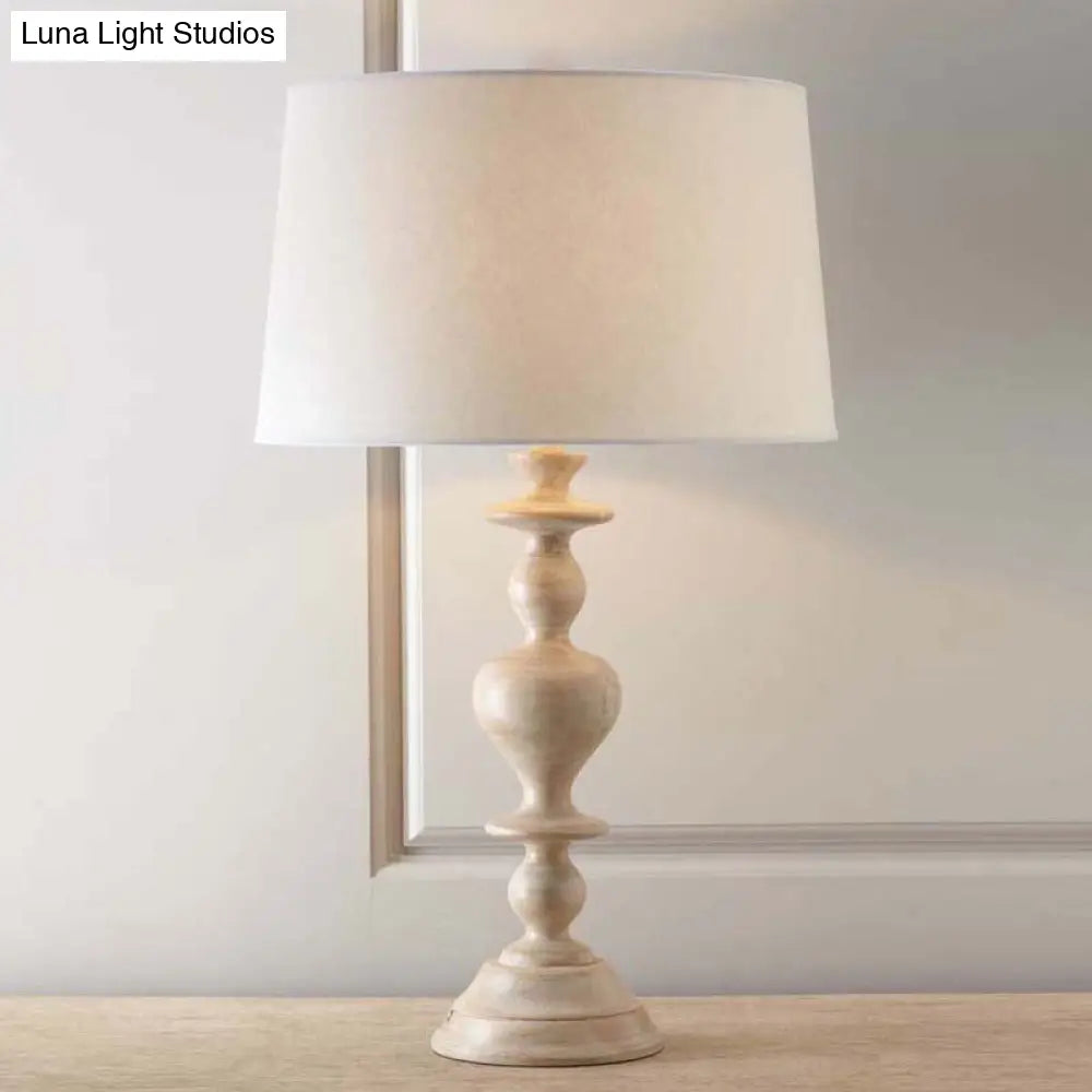 DecorBites™ White Resin Base Fabric Nightstand Lamp with Classic Tapered Design
