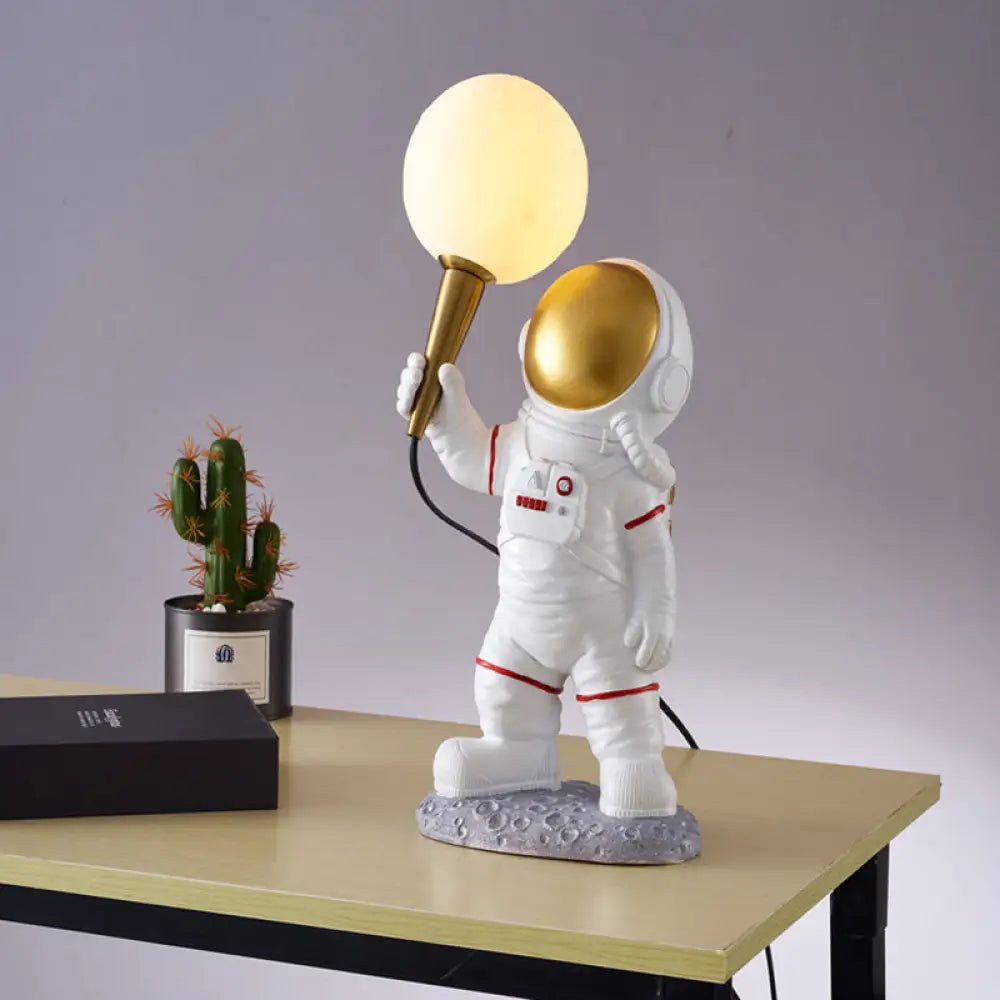 DecorBites™ White Resin Spaceman Table Lamp - Creative Cartoon 1 Head Nightstand Light for Child's Room