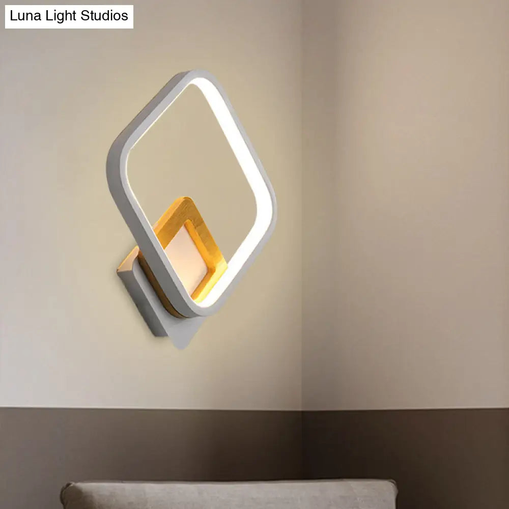 DecorBites™ White Rhombus Wall Sconce Modern LED Acrylic Light with Wood Detail in White/Warm Light