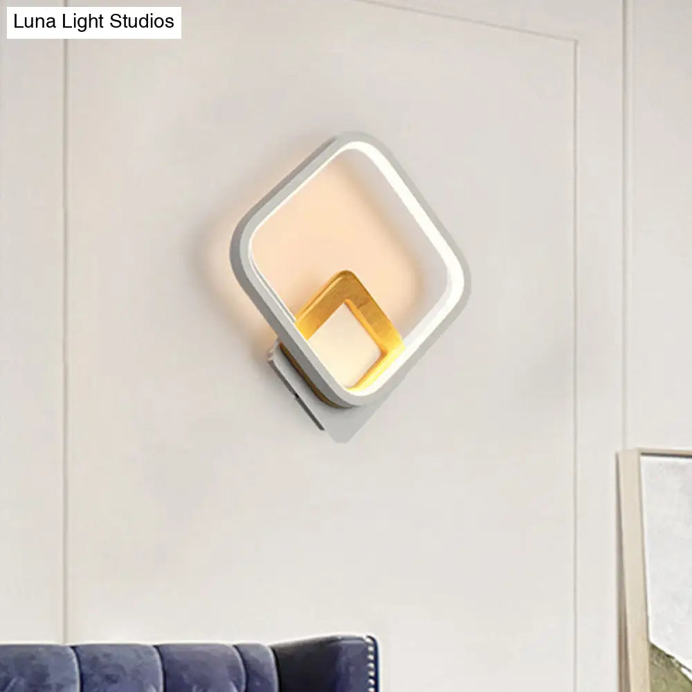 DecorBites™ White Rhombus Wall Sconce Modern LED Acrylic Light with Wood Detail in White/Warm Light
