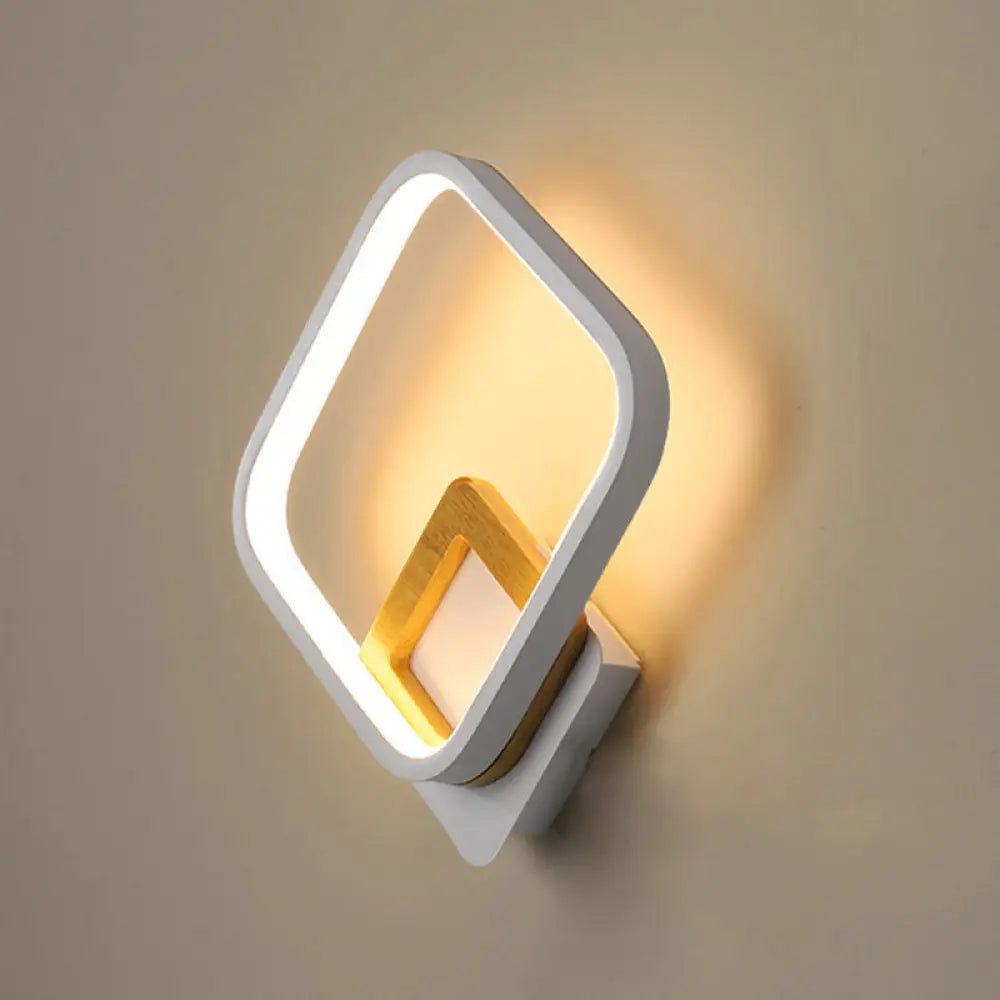 DecorBites™ White Rhombus Wall Sconce Modern LED Acrylic Light with Wood Detail in White/Warm Light
