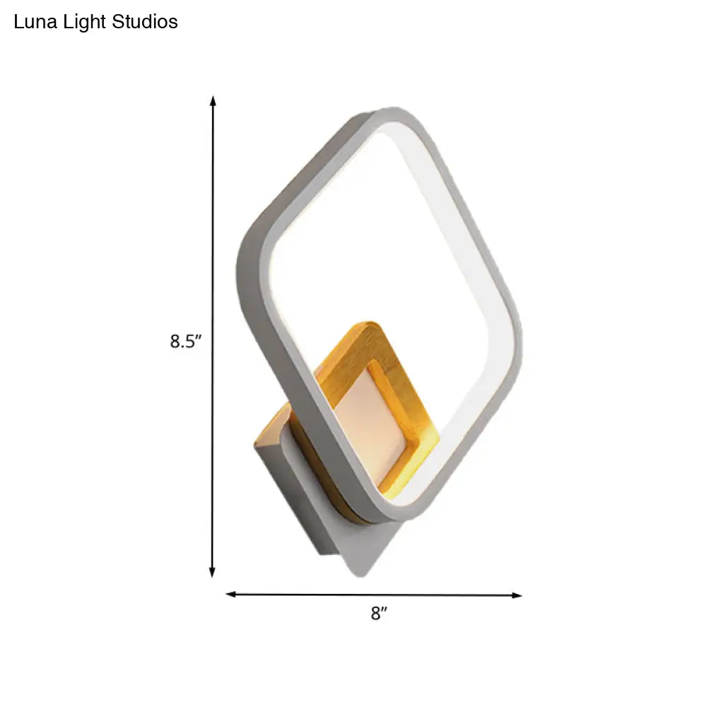 DecorBites™ White Rhombus Wall Sconce Modern LED Acrylic Light with Wood Detail in White/Warm Light