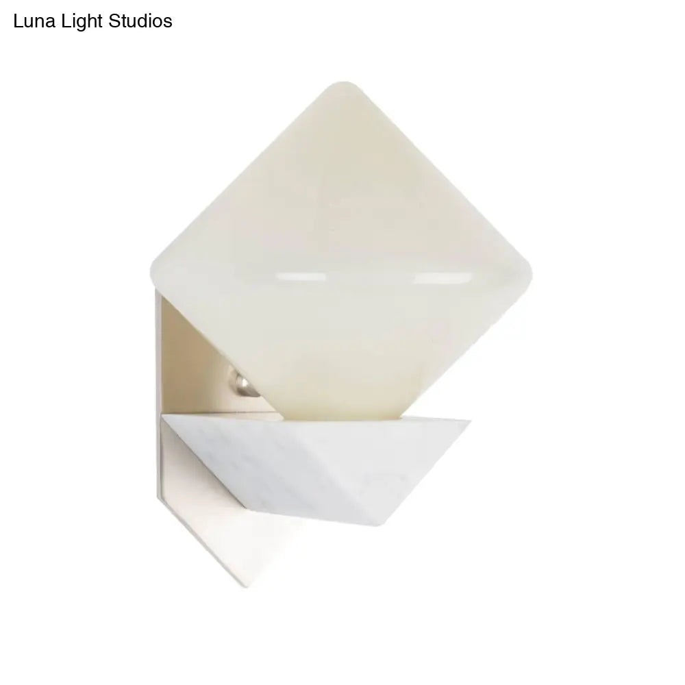 DecorBites™ White Triangle Wall Mount Lighting Marble Wall Sconce with Diamond Opal Glass Shade - Designer 1 Bulb
