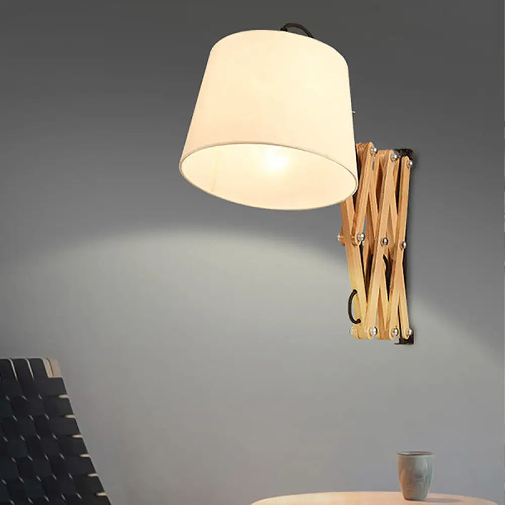 DecorBites™ White Wall Lamp with Extendable Arm - Cylinder Fabric Shade Sconce for Living Room