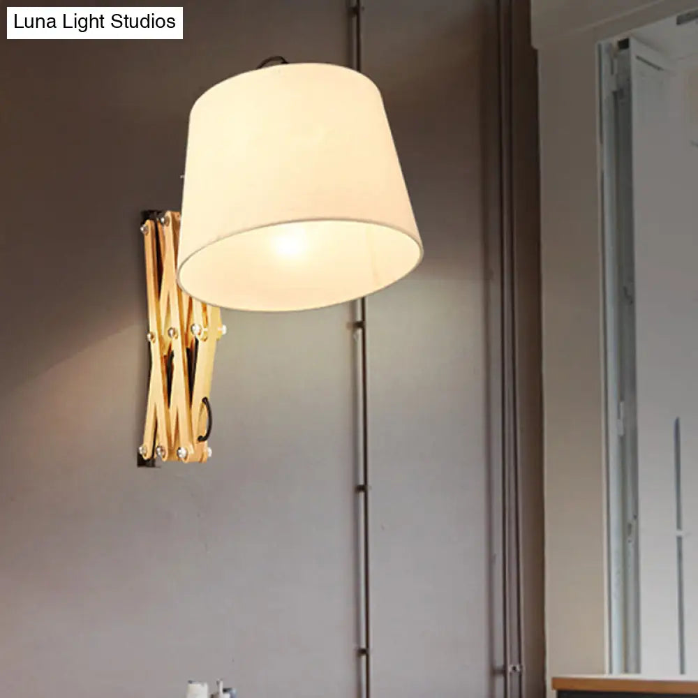 DecorBites™ White Wall Lamp with Extendable Arm - Cylinder Fabric Shade Sconce for Living Room