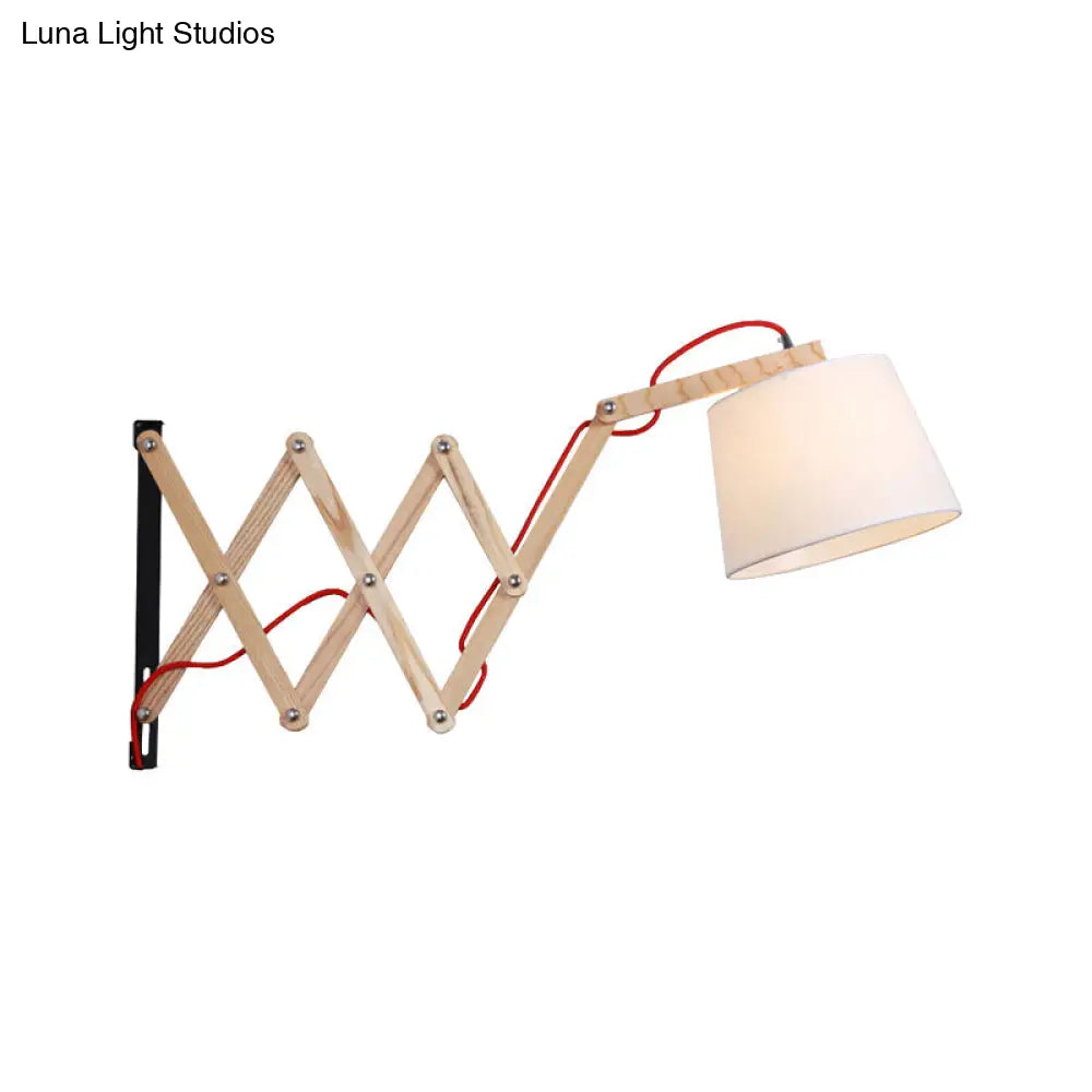 DecorBites™ White Wall Lamp with Extendable Arm - Cylinder Fabric Shade Sconce for Living Room