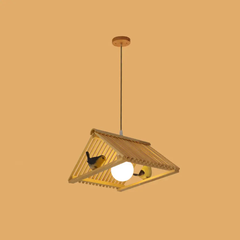 DecorBites™ Wooden Asian Triangle Island Pendant Light in Natural Wood Finish