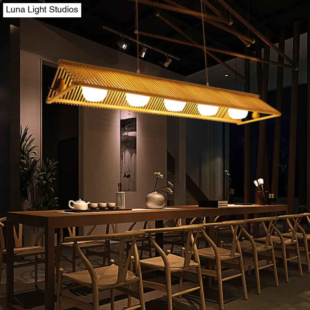 DecorBites™ Wooden Asian Triangle Island Pendant Light in Natural Wood Finish