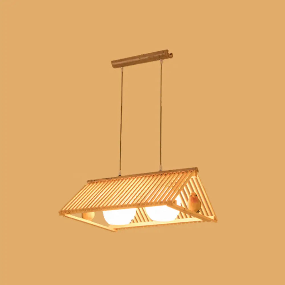 DecorBites™ Wooden Asian Triangle Island Pendant Light in Natural Wood Finish