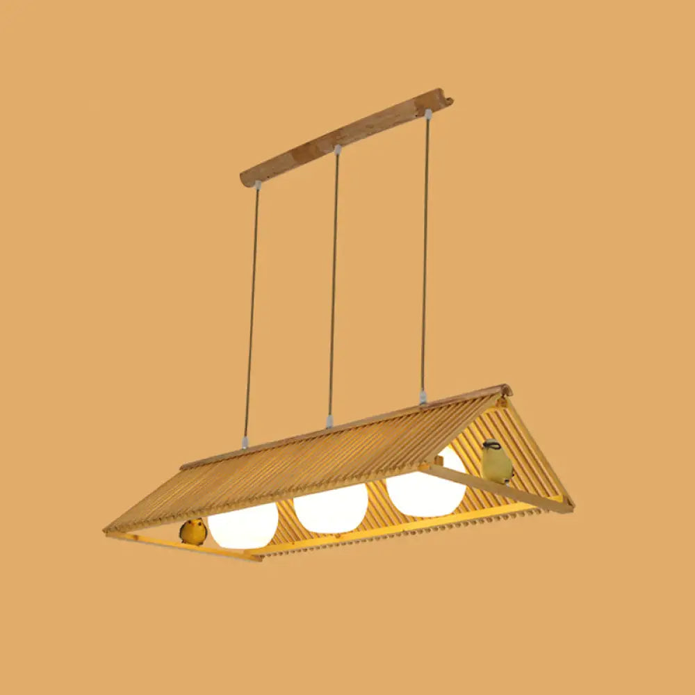 DecorBites™ Wooden Asian Triangle Island Pendant Light in Natural Wood Finish