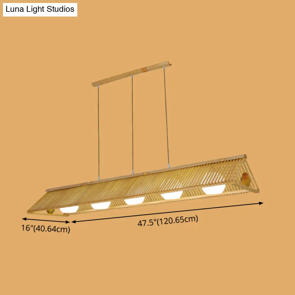 DecorBites™ Wooden Asian Triangle Island Pendant Light in Natural Wood Finish