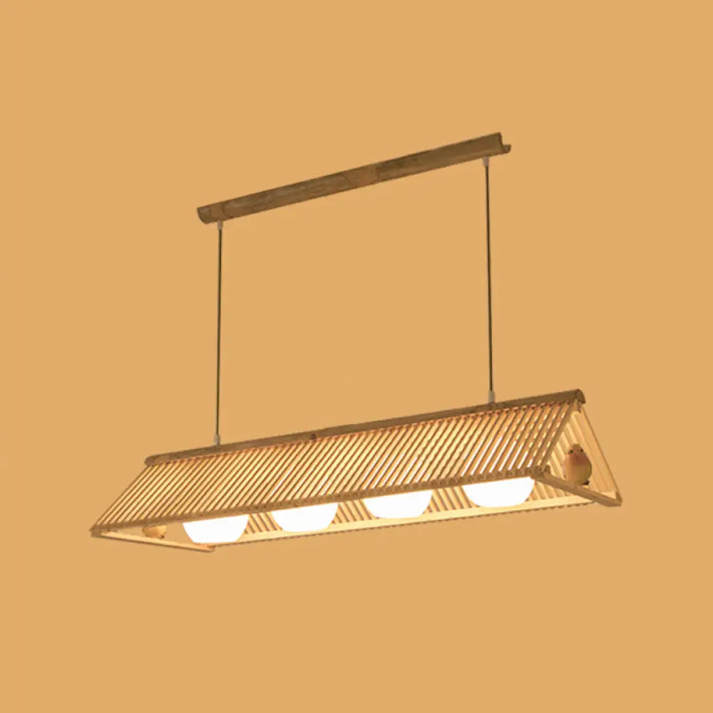 DecorBites™ Wooden Asian Triangle Island Pendant Light in Natural Wood Finish