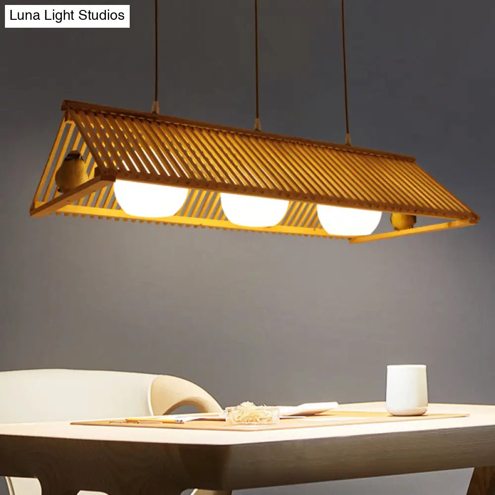 DecorBites™ Wooden Asian Triangle Island Pendant Light in Natural Wood Finish