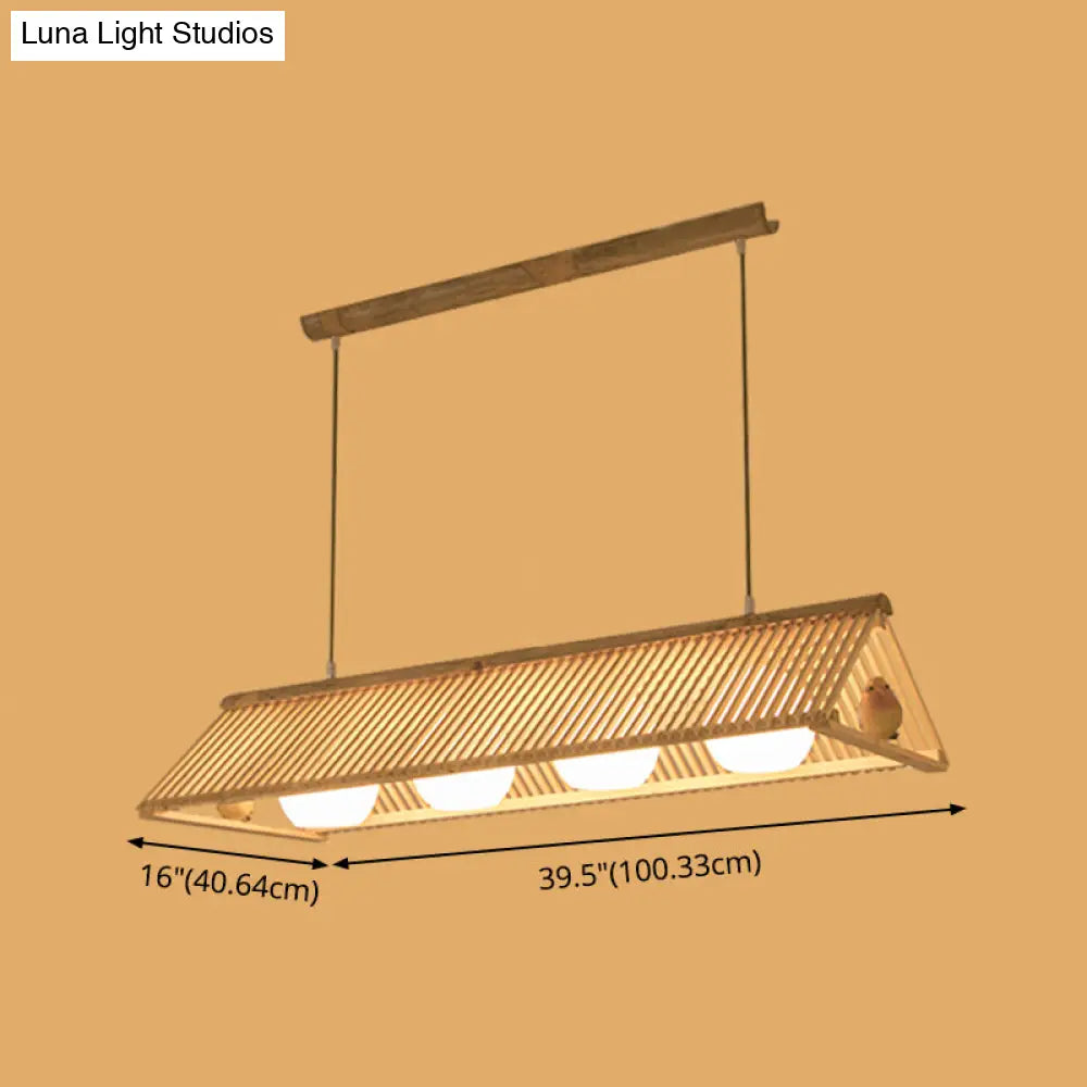 DecorBites™ Wooden Asian Triangle Island Pendant Light in Natural Wood Finish